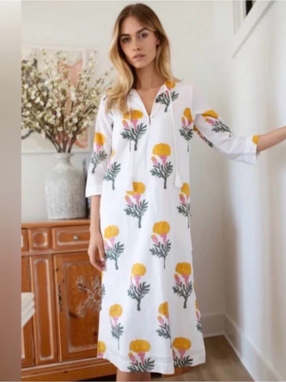 Rails White Floral Cotton Maxi Dress - Yellow & Pink Print